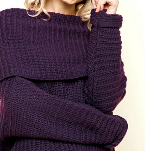 Umgee Off Shoulder Cowl Neck Chunky Knit Sweater - Picture 7 of 7